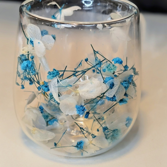 Pressed Flower Glass Mug Set Pink Blue – Aesthetic Floral Tea Cups Handmade Gift - Picture 11 of 12